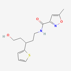 molecular formula C14H18N2O3S B2726128 N-(5-hydroxy-3-(thiophen-2-yl)pentyl)-5-methylisoxazole-3-carboxamide CAS No. 2034480-09-4
