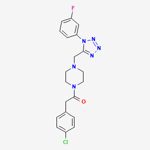 molecular formula C20H20ClFN6O B2726129 2-(4-chlorophenyl)-1-(4-((1-(3-fluorophenyl)-1H-tetrazol-5-yl)methyl)piperazin-1-yl)ethanone CAS No. 1021227-29-1