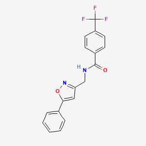 molecular formula C18H13F3N2O2 B2726133 N-((5-phenylisoxazol-3-yl)methyl)-4-(trifluoromethyl)benzamide CAS No. 946340-12-1