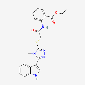 molecular formula C22H21N5O3S B2726157 ethyl 2-(2-((5-(1H-indol-3-yl)-4-methyl-4H-1,2,4-triazol-3-yl)thio)acetamido)benzoate CAS No. 852143-05-6