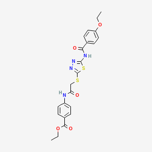 molecular formula C22H22N4O5S2 B2726160 Ethyl 4-(2-((5-(4-ethoxybenzamido)-1,3,4-thiadiazol-2-yl)thio)acetamido)benzoate CAS No. 392293-28-6