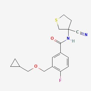 molecular formula C17H19FN2O2S B2726162 N-(3-氰硫代杂环戊烷-3-基)-3-(环丙甲氧基甲基)-4-氟苯甲酰胺 CAS No. 1385423-67-5