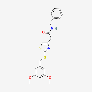 molecular formula C21H22N2O3S2 B2726166 N-苄基-2-(2-((3,5-二甲氧基苯甲基)硫)噻唑-4-基)乙酰胺 CAS No. 942001-72-1