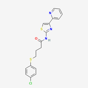 molecular formula C18H16ClN3OS2 B2726171 4-((4-chlorophenyl)thio)-N-(4-(pyridin-2-yl)thiazol-2-yl)butanamide CAS No. 923091-11-6