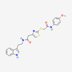 molecular formula C24H24N4O3S2 B2726172 N-(2-(1H-吲哚-3-基)乙基)-2-(2-((2-((4-甲氧基苯基)氨基)-2-氧代乙基)硫)噻唑-4-基)乙酰胺 CAS No. 941874-01-7