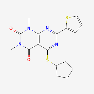 molecular formula C17H18N4O2S2 B2726180 5-(环戊基硫代)-1,3-二甲基-7-(噻吩-2-基)嘧啶并[4,5-d]嘧啶-2,4(1H,3H)-二酮 CAS No. 863017-07-6