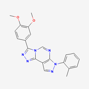 molecular formula C21H18N6O2 B2726184 3-(3,4-dimethoxyphenyl)-7-(o-tolyl)-7H-pyrazolo[4,3-e][1,2,4]triazolo[4,3-c]pyrimidine CAS No. 900294-67-9