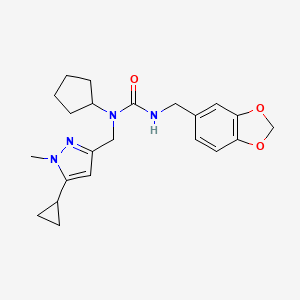 molecular formula C22H28N4O3 B2726232 3-(苯并[d][1,3]二噁唑-5-基甲基)-1-环戊基-1-((5-环丙基-1-甲基-1H-吡唑-3-基)甲基)脲 CAS No. 1795212-89-3