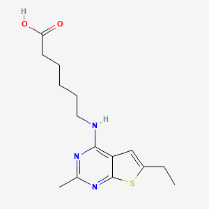 molecular formula C15H21N3O2S B2726243 6-((6-Ethyl-2-methylthieno[2,3-d]pyrimidin-4-yl)amino)hexanoic acid CAS No. 854357-27-0