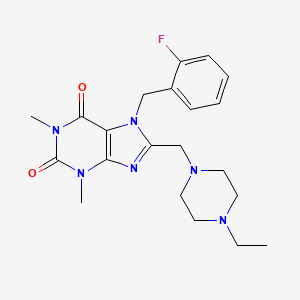 molecular formula C21H27FN6O2 B2726259 8-[(4-ethylpiperazin-1-yl)methyl]-7-(2-fluorobenzyl)-1,3-dimethyl-3,7-dihydro-1H-purine-2,6-dione CAS No. 851939-42-9