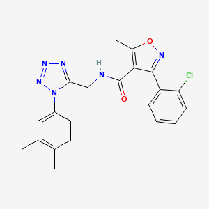 molecular formula C21H19ClN6O2 B2726266 3-(2-chlorophenyl)-N-((1-(3,4-dimethylphenyl)-1H-tetrazol-5-yl)methyl)-5-methylisoxazole-4-carboxamide CAS No. 897622-67-2