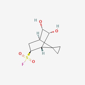 molecular formula C9H13FO4S B2726307 (1S,2S,4R,5S,6R)-5,6-Dihydroxyspiro[bicyclo[2.2.1]heptane-7,1'-cyclopropane]-2-sulfonyl fluoride CAS No. 2470280-40-9