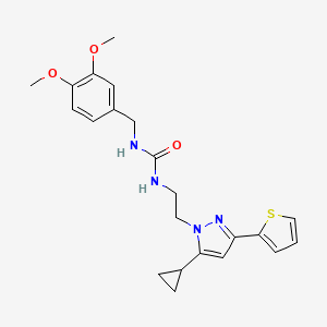 molecular formula C22H26N4O3S B2726316 1-(2-(5-cyclopropyl-3-(thiophen-2-yl)-1H-pyrazol-1-yl)ethyl)-3-(3,4-dimethoxybenzyl)urea CAS No. 1797976-58-9