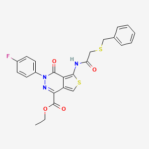 molecular formula C24H20FN3O4S2 B2726318 乙酸乙酯 5-(2-(苄硫基)乙酰氨基)-3-(4-氟苯基)-4-氧代-3,4-二氢噻吩[3,4-d]吡啶-1-甲酸酯 CAS No. 851949-70-7