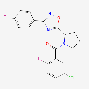 molecular formula C19H14ClF2N3O2 B2726332 5-[1-(5-Chloro-2-fluorobenzoyl)pyrrolidin-2-yl]-3-(4-fluorophenyl)-1,2,4-oxadiazole CAS No. 1795411-07-2