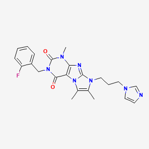 molecular formula C23H24FN7O2 B2726363 8-(3-(1H-imidazol-1-yl)propyl)-3-(2-fluorobenzyl)-1,6,7-trimethyl-1H-imidazo[2,1-f]purine-2,4(3H,8H)-dione CAS No. 941924-29-4