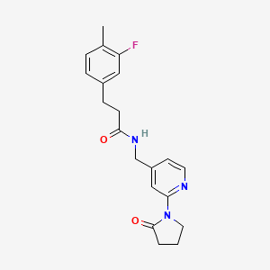 molecular formula C20H22FN3O2 B2726369 3-(3-fluoro-4-methylphenyl)-N-((2-(2-oxopyrrolidin-1-yl)pyridin-4-yl)methyl)propanamide CAS No. 2309539-67-9
