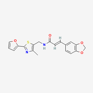 molecular formula C19H16N2O4S B2726372 (E)-3-(benzo[d][1,3]dioxol-5-yl)-N-((2-(furan-2-yl)-4-methylthiazol-5-yl)methyl)acrylamide CAS No. 1421588-04-6