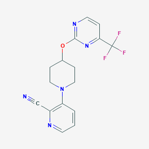 molecular formula C16H14F3N5O B2726375 3-[4-[4-(Trifluoromethyl)pyrimidin-2-yl]oxypiperidin-1-yl]pyridine-2-carbonitrile CAS No. 2379947-09-6