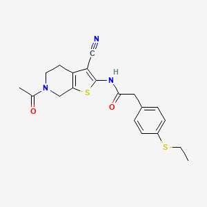 molecular formula C20H21N3O2S2 B2726377 N-(6-acetyl-3-cyano-4,5,6,7-tetrahydrothieno[2,3-c]pyridin-2-yl)-2-(4-(ethylthio)phenyl)acetamide CAS No. 919846-27-8