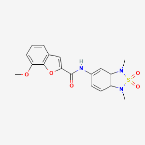 molecular formula C18H17N3O5S B2726392 N-(1,3-dimethyl-2,2-dioxido-1,3-dihydrobenzo[c][1,2,5]thiadiazol-5-yl)-7-methoxybenzofuran-2-carboxamide CAS No. 2034585-95-8