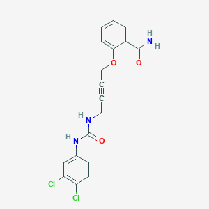 molecular formula C18H15Cl2N3O3 B2726407 2-((4-(3-(3,4-Dichlorophenyl)ureido)but-2-yn-1-yl)oxy)benzamide CAS No. 1448078-53-2