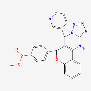 molecular formula C24H18N6O3 B2726408 methyl 4-(7-(pyridin-3-yl)-7,12-dihydro-6H-chromeno[4,3-d]tetrazolo[1,5-a]pyrimidin-6-yl)benzoate CAS No. 923147-77-7