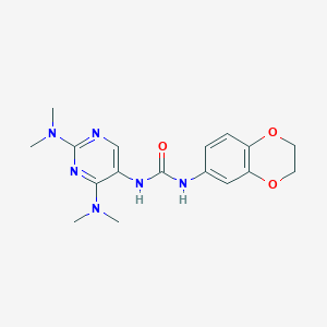 molecular formula C17H22N6O3 B2726412 1-(2,4-Bis(dimethylamino)pyrimidin-5-yl)-3-(2,3-dihydrobenzo[b][1,4]dioxin-6-yl)urea CAS No. 1448059-40-2