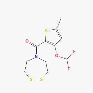 molecular formula C11H13F2NO2S3 B2726422 [3-(Difluoromethoxy)-5-methylthiophen-2-yl]-(1,2,5-dithiazepan-5-yl)methanone CAS No. 2178247-84-0