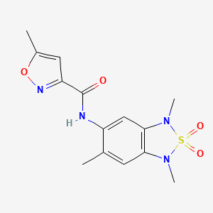 molecular formula C14H16N4O4S B2726423 5-methyl-N-(1,3,6-trimethyl-2,2-dioxido-1,3-dihydrobenzo[c][1,2,5]thiadiazol-5-yl)isoxazole-3-carboxamide CAS No. 2034244-17-0