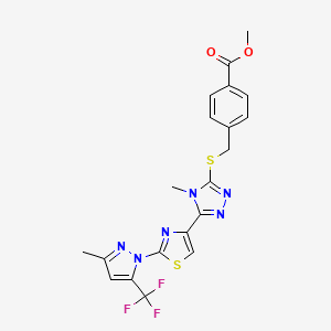 molecular formula C20H17F3N6O2S2 B2726429 methyl 4-{[(4-methyl-5-{2-[3-methyl-5-(trifluoromethyl)-1H-pyrazol-1-yl]-1,3-thiazol-4-yl}-4H-1,2,4-triazol-3-yl)sulfanyl]methyl}benzenecarboxylate CAS No. 956606-98-7