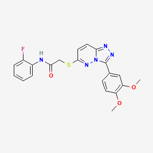 molecular formula C21H18FN5O3S B2726431 2-((3-(3,4-dimethoxyphenyl)-[1,2,4]triazolo[4,3-b]pyridazin-6-yl)thio)-N-(2-fluorophenyl)acetamide CAS No. 852437-43-5