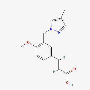 molecular formula C15H16N2O3 B2726437 (2E)-3-{4-methoxy-3-[(4-methyl-1H-pyrazol-1-yl)methyl]phenyl}acrylic acid CAS No. 1020050-92-3