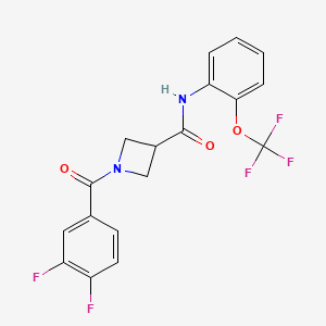molecular formula C18H13F5N2O3 B2726439 1-(3,4-difluorobenzoyl)-N-[2-(trifluoromethoxy)phenyl]azetidine-3-carboxamide CAS No. 1334371-15-1