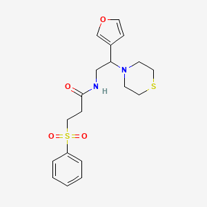 molecular formula C19H24N2O4S2 B2726441 N-(2-(furan-3-yl)-2-thiomorpholinoethyl)-3-(phenylsulfonyl)propanamide CAS No. 2034342-85-1