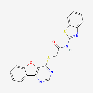 molecular formula C19H12N4O2S2 B2726466 N-(benzo[d]thiazol-2-yl)-2-(benzofuro[3,2-d]pyrimidin-4-ylthio)acetamide CAS No. 851130-27-3
