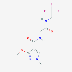 molecular formula C10H13F3N4O3 B2726467 3-甲氧基-1-甲基-N-(2-氧代-2-((2,2,2-三氟乙基)氨基)乙基)-1H-吡唑-4-甲酰胺 CAS No. 1251685-63-8