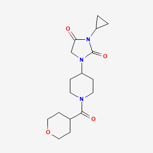 molecular formula C17H25N3O4 B2726468 3-Cyclopropyl-1-[1-(oxane-4-carbonyl)piperidin-4-yl]imidazolidine-2,4-dione CAS No. 2097925-92-1