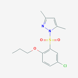 molecular formula C14H17ClN2O3S B272650 1-[(5-chloro-2-propoxyphenyl)sulfonyl]-3,5-dimethyl-1H-pyrazole 