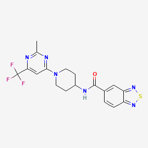 molecular formula C18H17F3N6OS B2726504 N-(1-(2-methyl-6-(trifluoromethyl)pyrimidin-4-yl)piperidin-4-yl)benzo[c][1,2,5]thiadiazole-5-carboxamide CAS No. 2034406-32-9