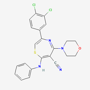 molecular formula C22H18Cl2N4OS B2726525 7-Anilino-3-(3,4-dichlorophenyl)-5-morpholino-1,4-thiazepine-6-carbonitrile CAS No. 338966-46-4