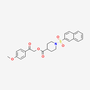 molecular formula C25H25NO6S B2726541 2-(4-Methoxyphenyl)-2-oxoethyl 1-(naphthalen-2-ylsulfonyl)piperidine-4-carboxylate CAS No. 326907-49-7