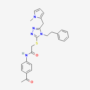 molecular formula C26H27N5O2S B2726552 N-(4-acetylphenyl)-2-((5-((1-methyl-1H-pyrrol-2-yl)methyl)-4-phenethyl-4H-1,2,4-triazol-3-yl)thio)acetamide CAS No. 847390-77-6