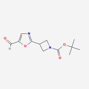 molecular formula C12H16N2O4 B2726556 叔丁基-3-(5-甲酰-1,3-噁唑-2-基)氮杂环丁烷-1-羧酸酯 CAS No. 2490401-42-6