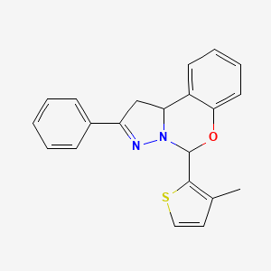 molecular formula C21H18N2OS B2726582 5-(3-methylthiophen-2-yl)-2-phenyl-5,10b-dihydro-1H-benzo[e]pyrazolo[1,5-c][1,3]oxazine CAS No. 899973-18-3
