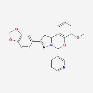 molecular formula C23H19N3O4 B2726587 2-(benzo[d][1,3]dioxol-5-yl)-7-methoxy-5-(pyridin-3-yl)-5,10b-dihydro-1H-benzo[e]pyrazolo[1,5-c][1,3]oxazine CAS No. 899939-49-2