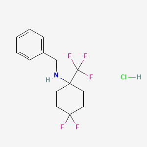 molecular formula C14H17ClF5N B2726588 N-benzyl-4,4-difluoro-1-(trifluoromethyl)cyclohexan-1-amine hydrochloride CAS No. 2126162-22-7