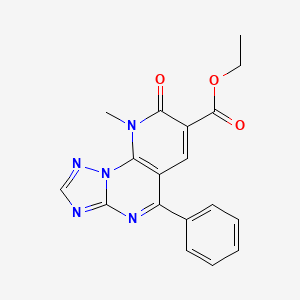 molecular formula C18H15N5O3 B2726595 Ethyl 9-methyl-8-oxo-5-phenyl-8,9-dihydropyrido[3,2-e][1,2,4]triazolo[1,5-a]pyrimidine-7-carboxylate CAS No. 1021047-17-5