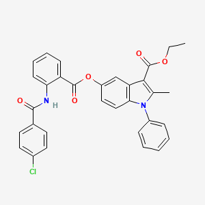 molecular formula C32H25ClN2O5 B2726602 乙酸乙酯 5-((2-(4-氯苯甲酰胺)苯甲酰)氧基)-2-甲基-1-苯基-1H-吲哚-3-羧酸酯 CAS No. 392319-76-5