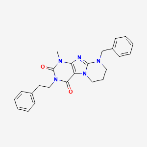 molecular formula C24H25N5O2 B2726603 9-benzyl-1-methyl-3-phenethyl-6,7,8,9-tetrahydropyrimido[2,1-f]purine-2,4(1H,3H)-dione CAS No. 850736-66-2